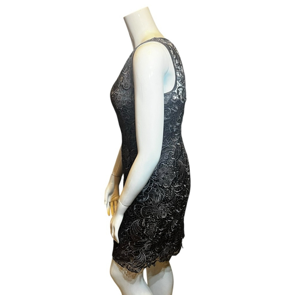 Adrianna Papell Lace Illusion Sheath Dress Charcoal Floral Cocktail, 14 - Picture 7 of 13